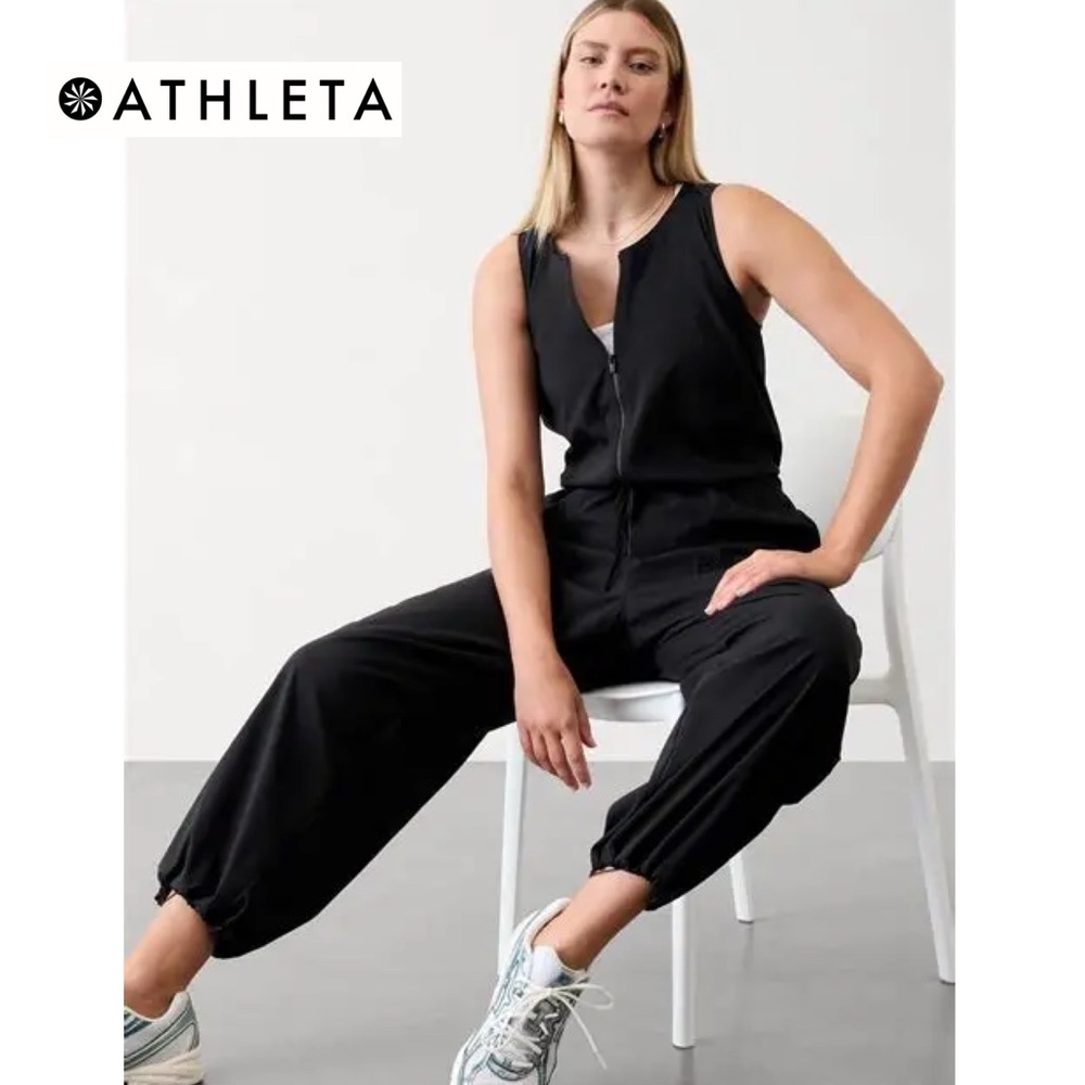 Athleta Flex Jumpsuit Black Size 12 588230 Cinch Wide Leg Outdoor Travel - Picture 4 of 16